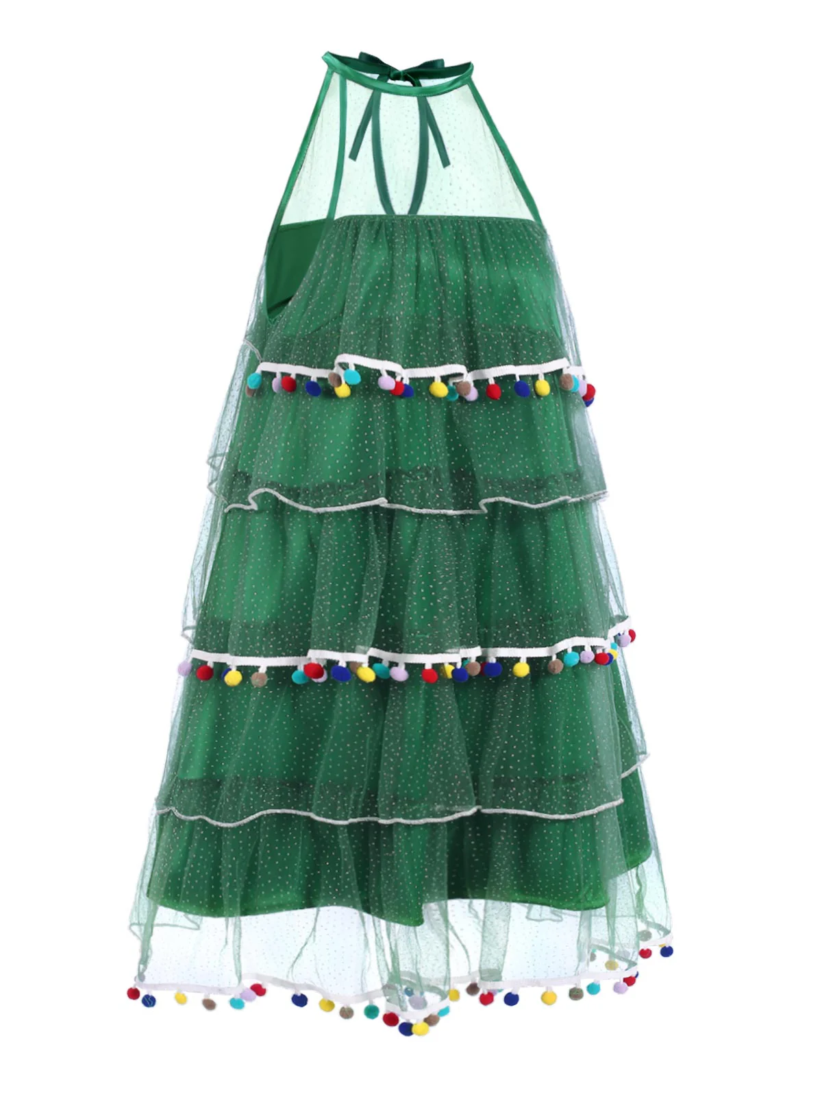 Green 1960s Pom-Pom Christmas Tree Dress - Image 6