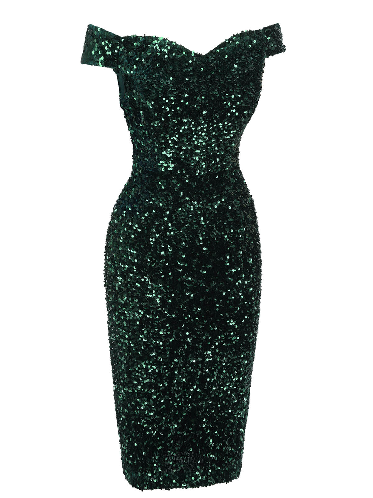 Green 1960s Sequins Off-Shoulder Pencil Dress - Image 5