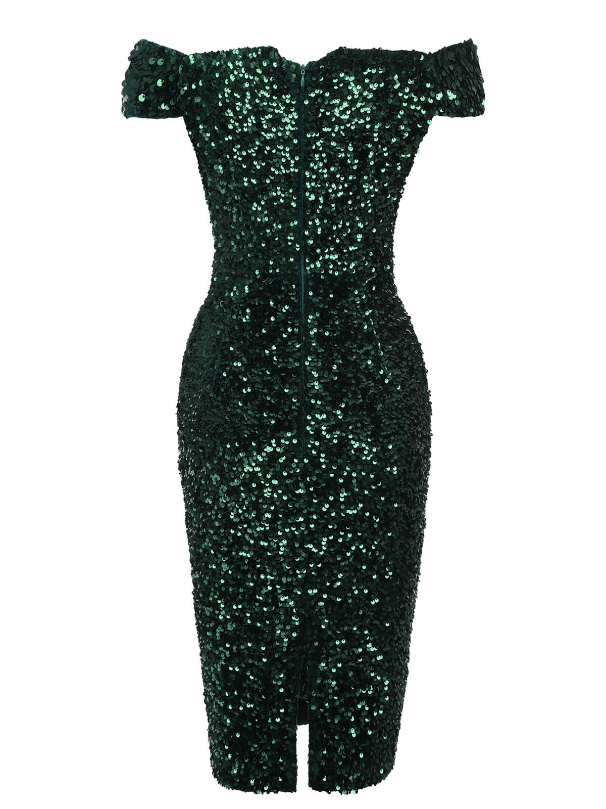 Green 1960s Sequins Off-Shoulder Pencil Dress - Image 6