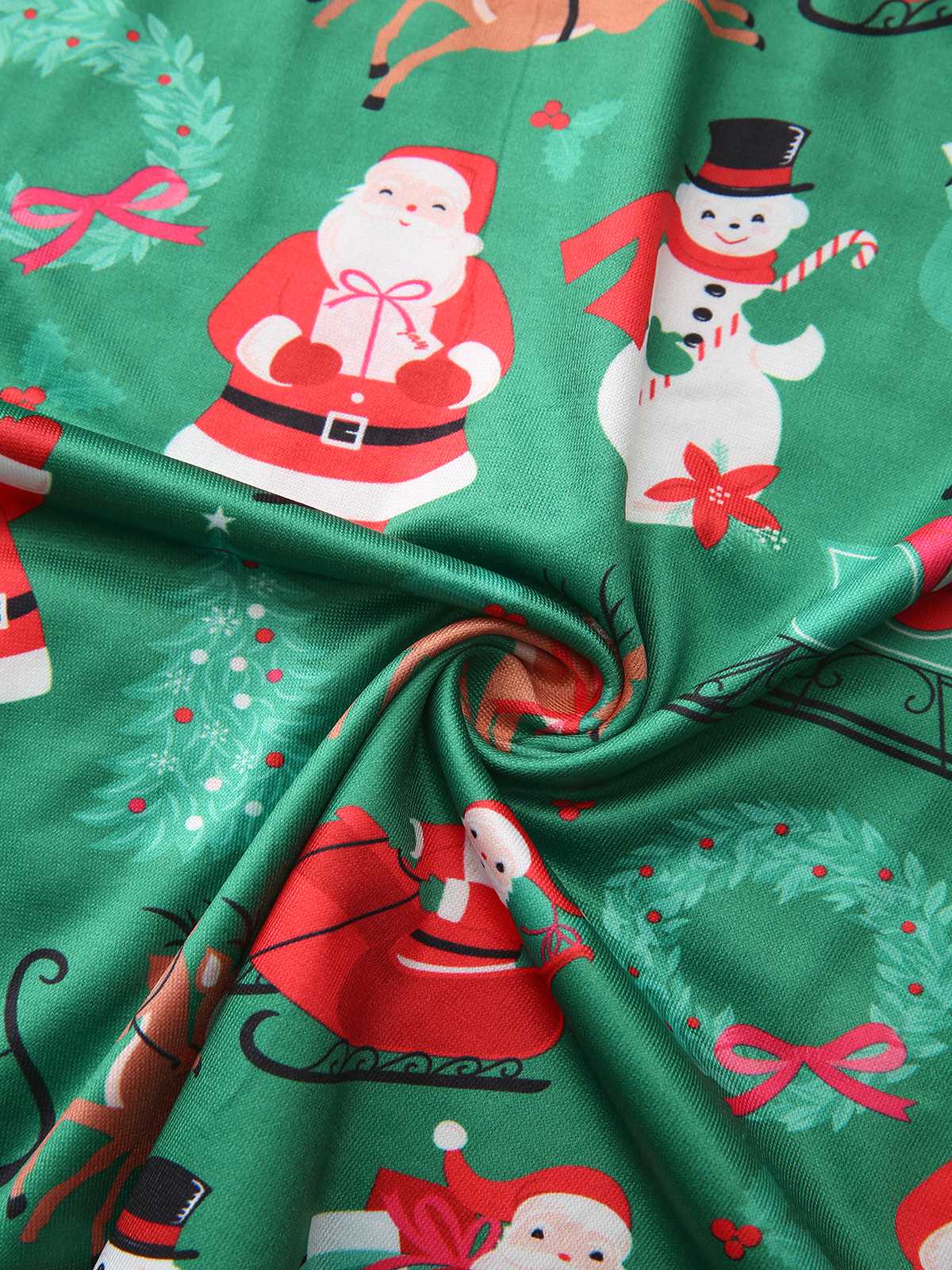 Green 1960s Slip Christmas Print Bow Nightgown - Image 5