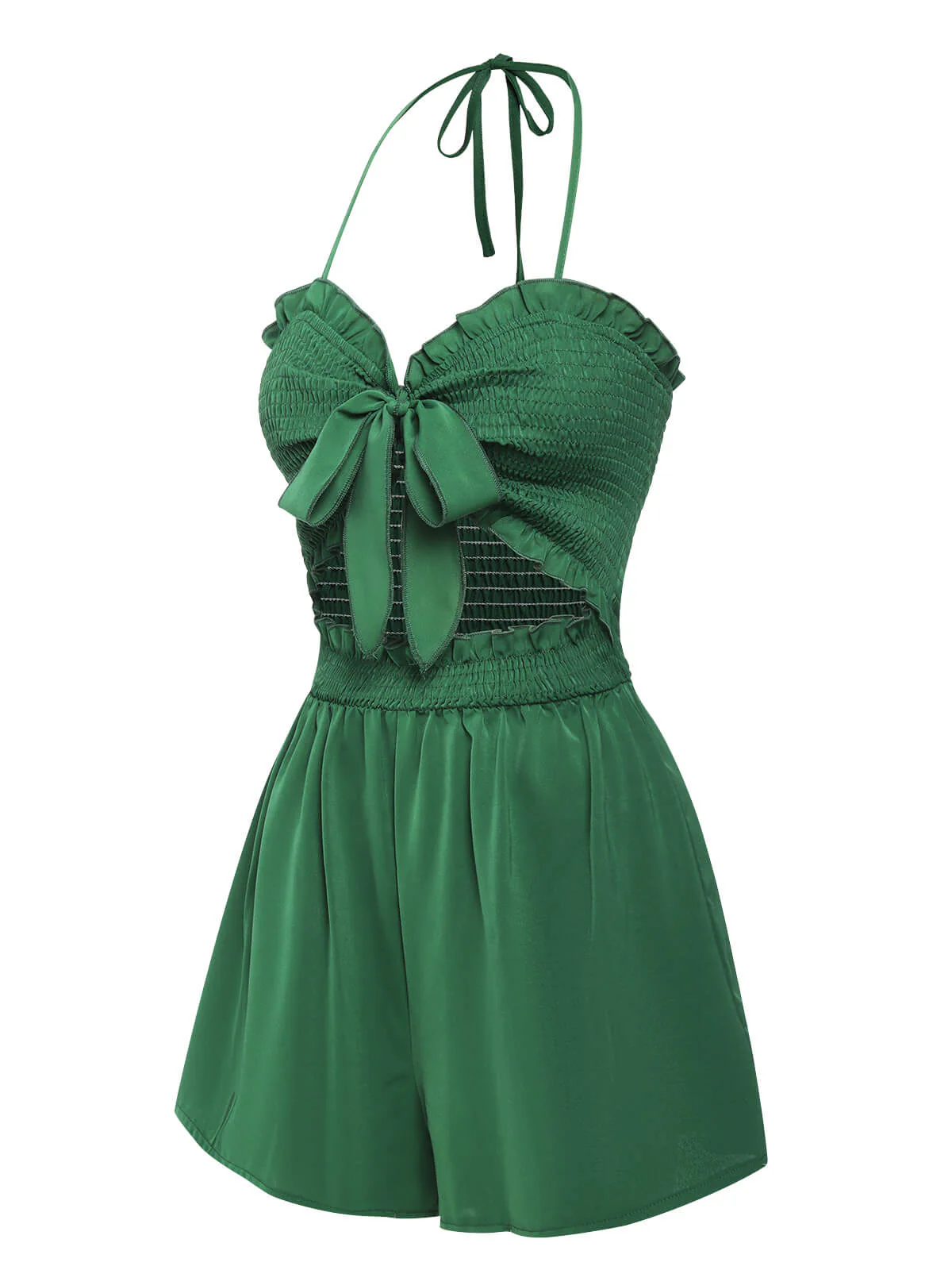 Green 1960s Smocked Sweetheart Neck Halter Romper - Image 2