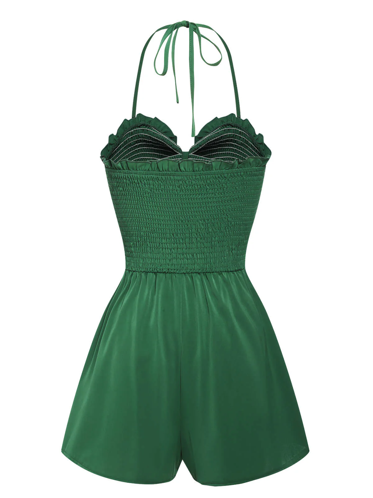 Green 1960s Smocked Sweetheart Neck Halter Romper - Image 3