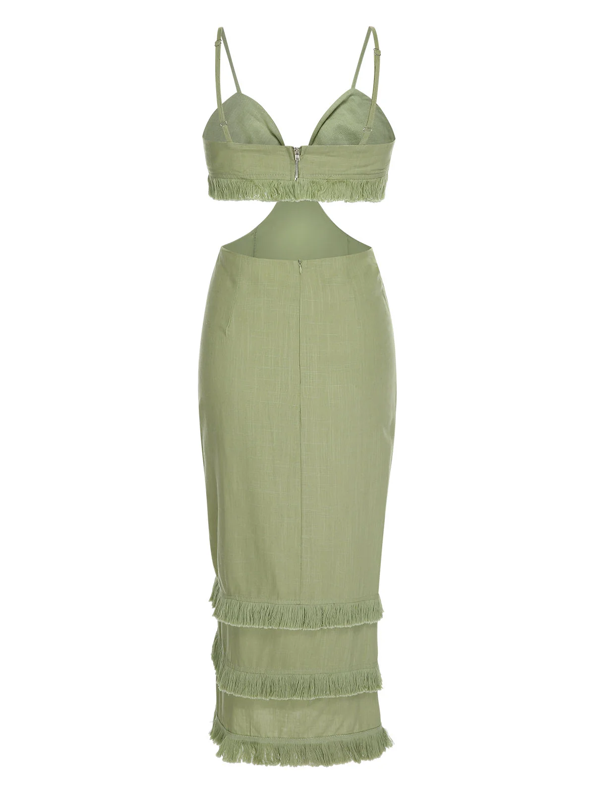 Green 1960s Solid Tassel Hem Suspender Dress - Image 2