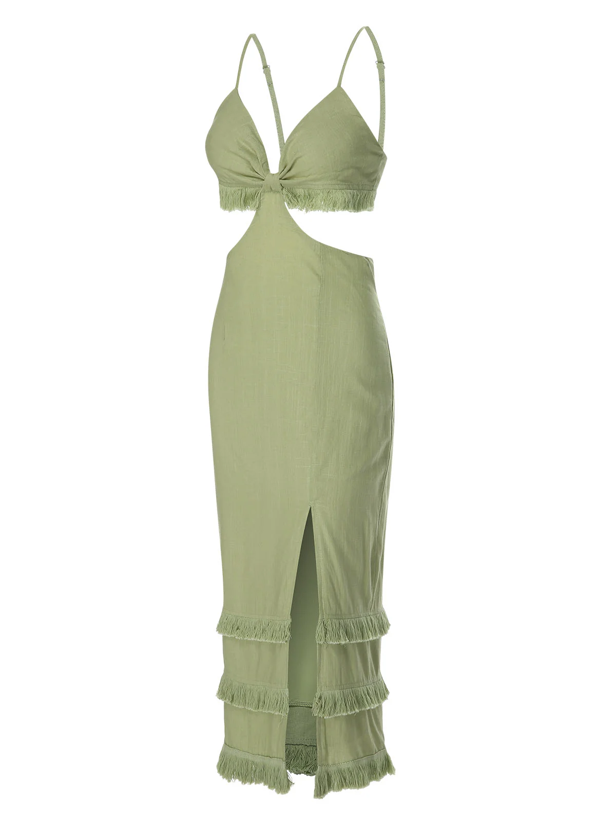 Green 1960s Solid Tassel Hem Suspender Dress - Image 3