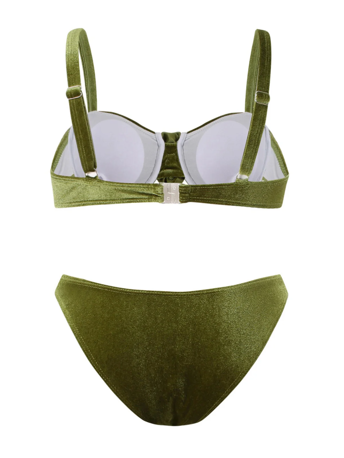 Green 1960s Solid Velvet 3D Rose Bikini Set - Image 2