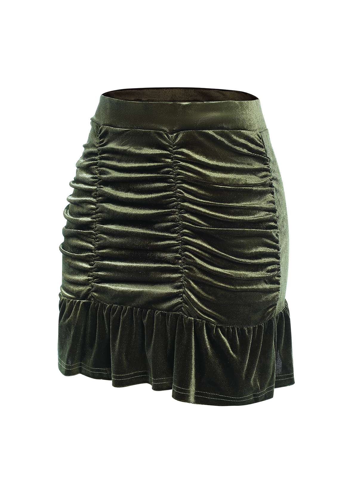 Green 1960s Solid Wrinkles Velvet Skirt - Image 2