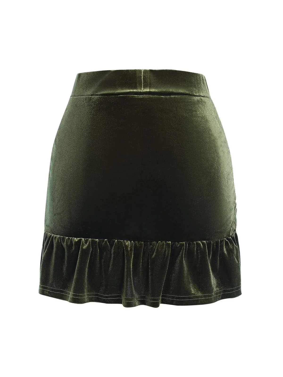Green 1960s Solid Wrinkles Velvet Skirt - Image 3