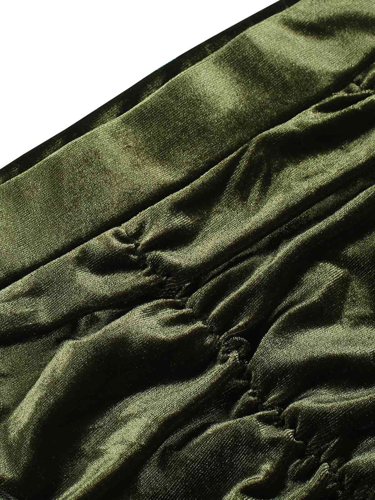 Green 1960s Solid Wrinkles Velvet Skirt - Image 4