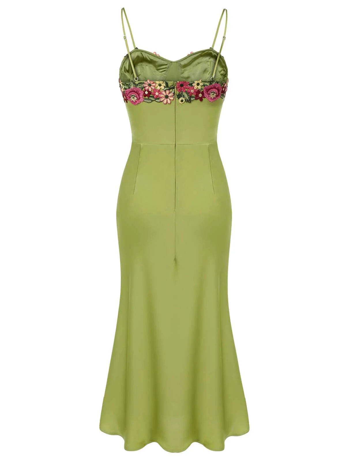 Green 1960s Spaghetti Strap 3D Floral Dress - Image 8