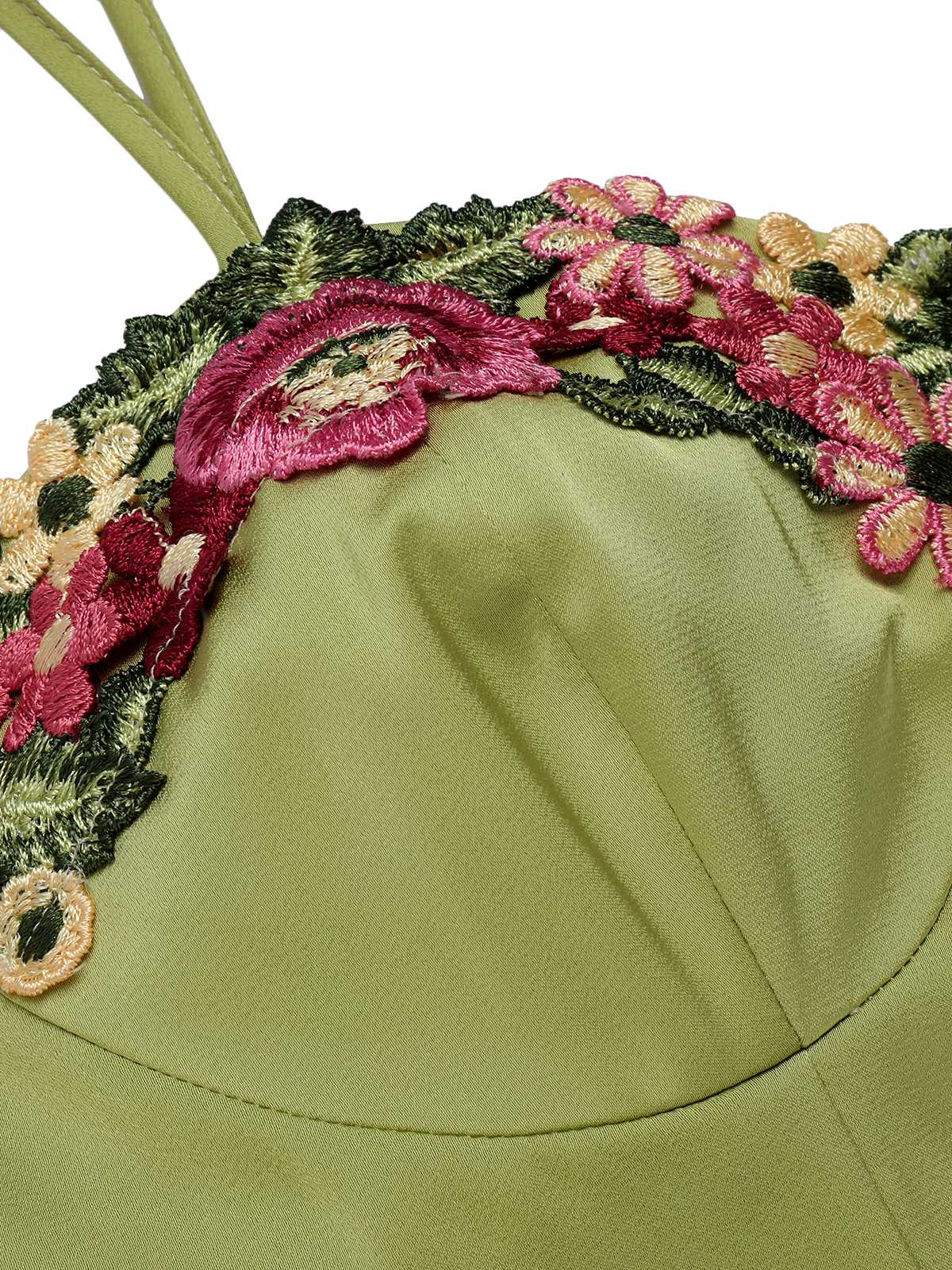 Green 1960s Spaghetti Strap 3D Floral Dress - Image 9