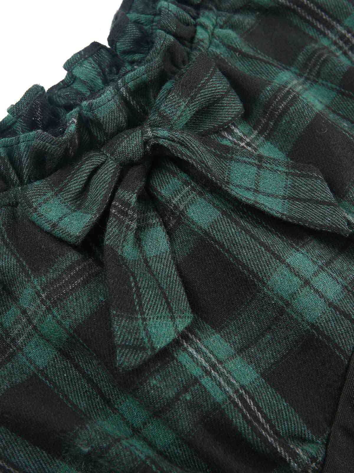 Green 1960s Off Shoulder Bow Tartan Pencil Dress - Image 5