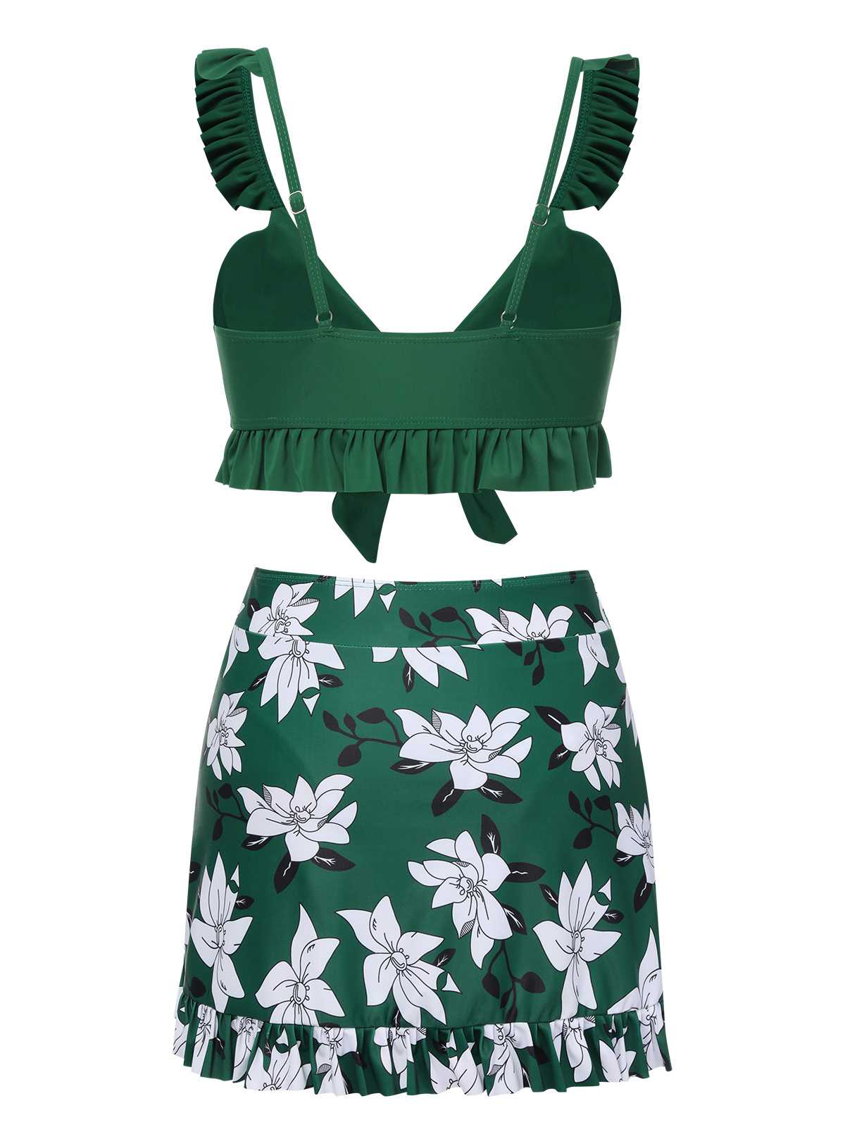 Green 1960s Strap Floral Ruffles Swimsuit - Image 3