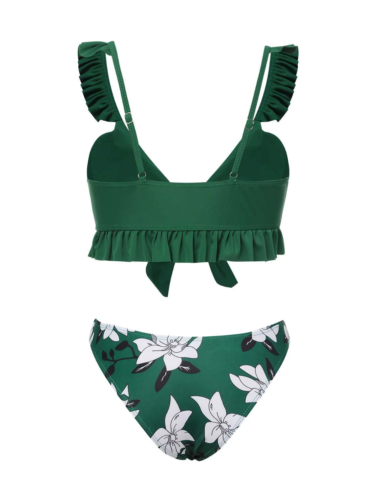 Green 1960s Strap Floral Ruffles Swimsuit - Image 6