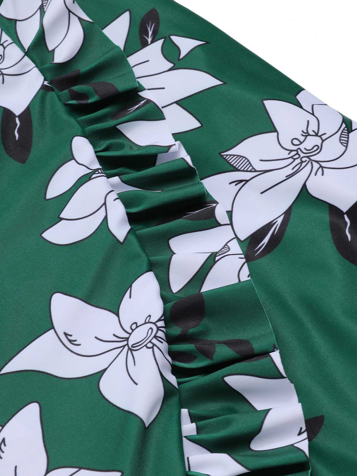 Green 1960s Strap Floral Ruffles Swimsuit - Image 8