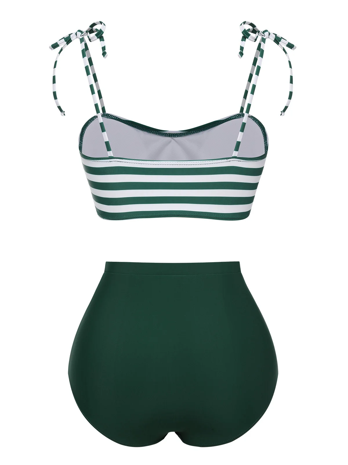 Green 1960s Stripe Shoulder Straps Swimsuit - Image 4