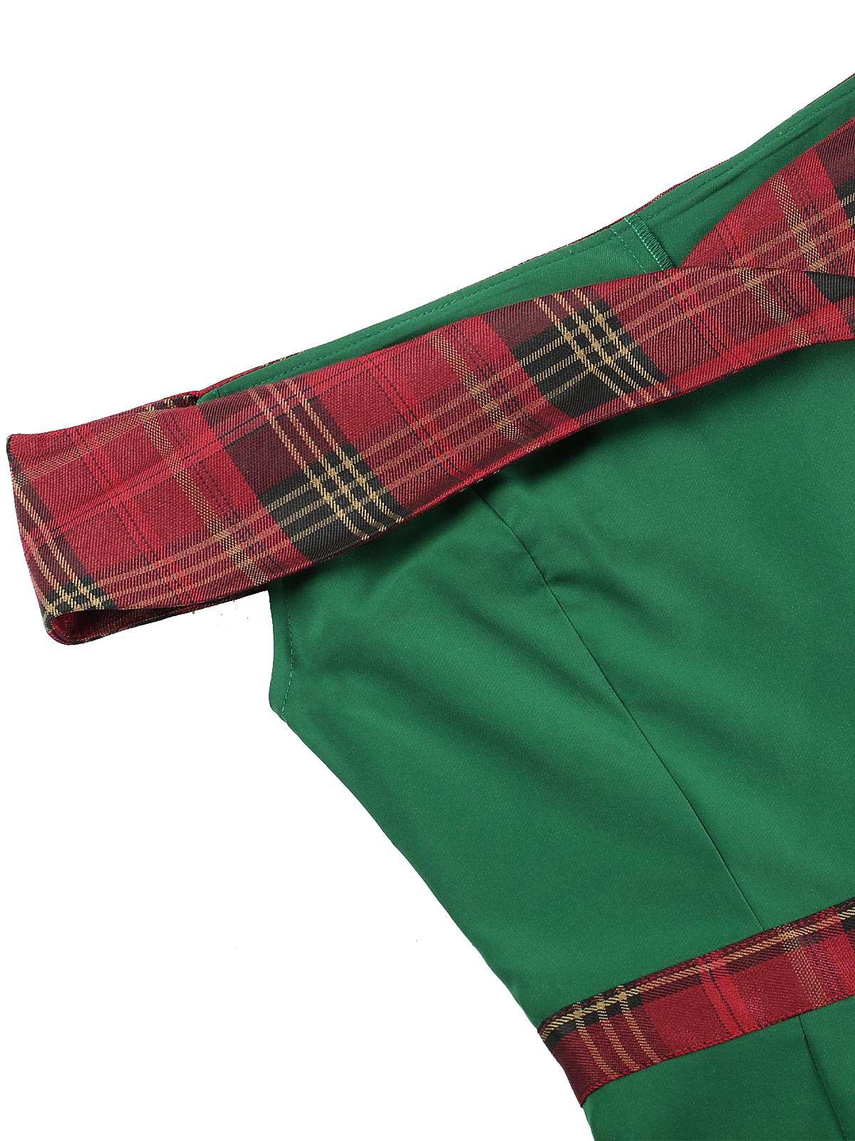 Green 1960s Tartan Patchwork Off-Shoulder Dress - Image 5