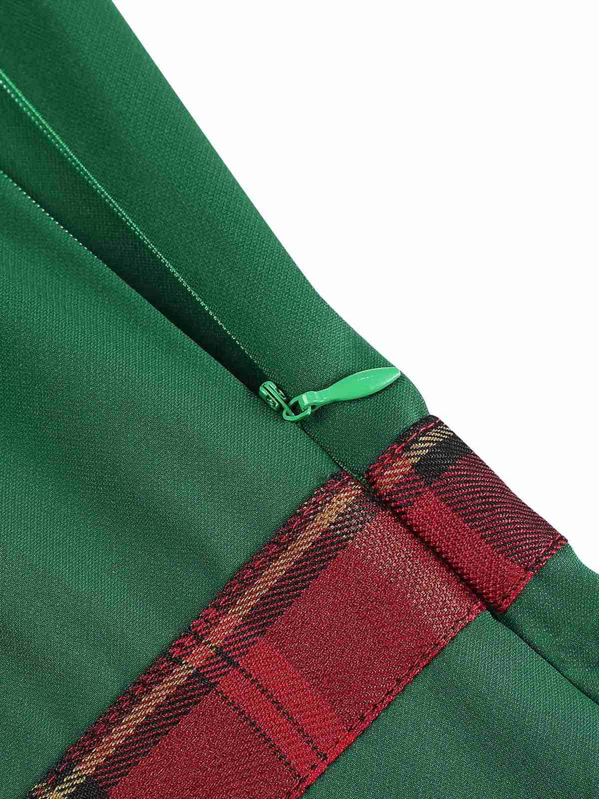 Green 1960s Tartan Patchwork Off-Shoulder Dress - Image 6