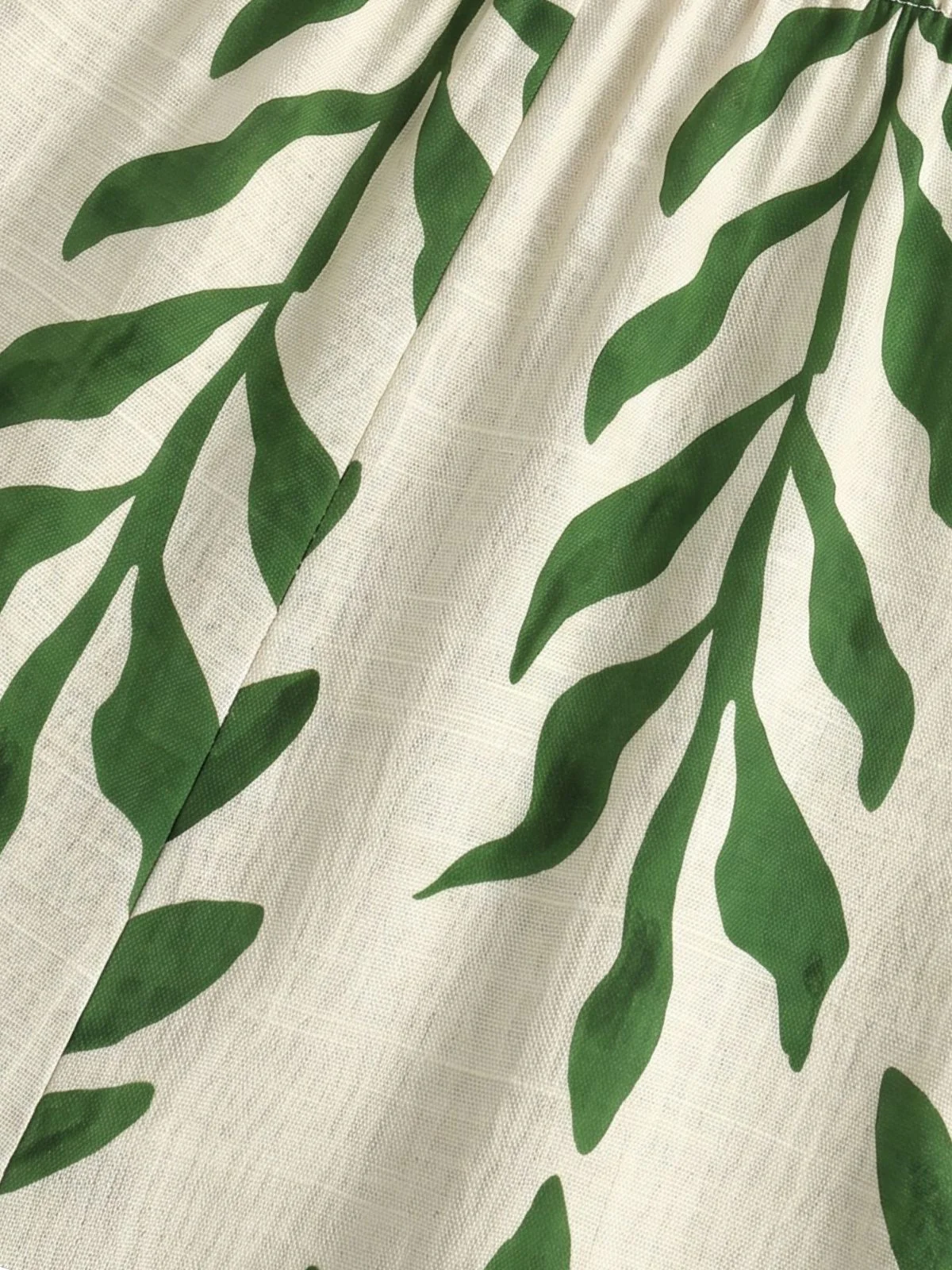 Green 1960s Tropical Leaf Print Spaghetti Strap Wide-Leg Jumpsuit - Image 4