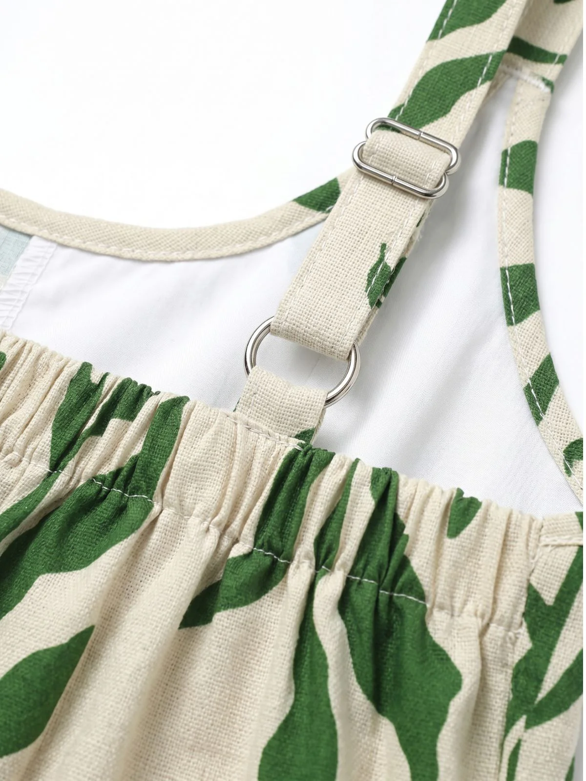 Green 1960s Tropical Leaf Print Spaghetti Strap Wide-Leg Jumpsuit - Image 5