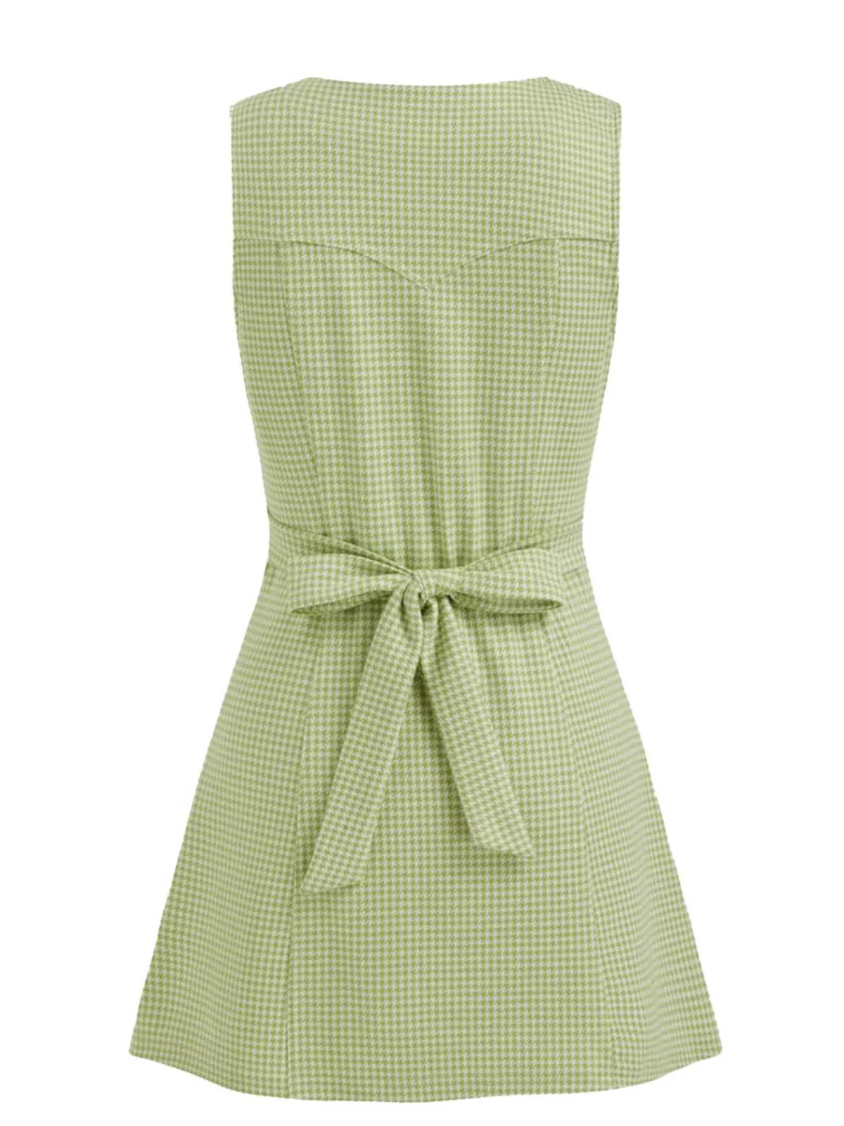 Green 1960s V-Neck Houndstooth Sleeveless Dress - Image 2