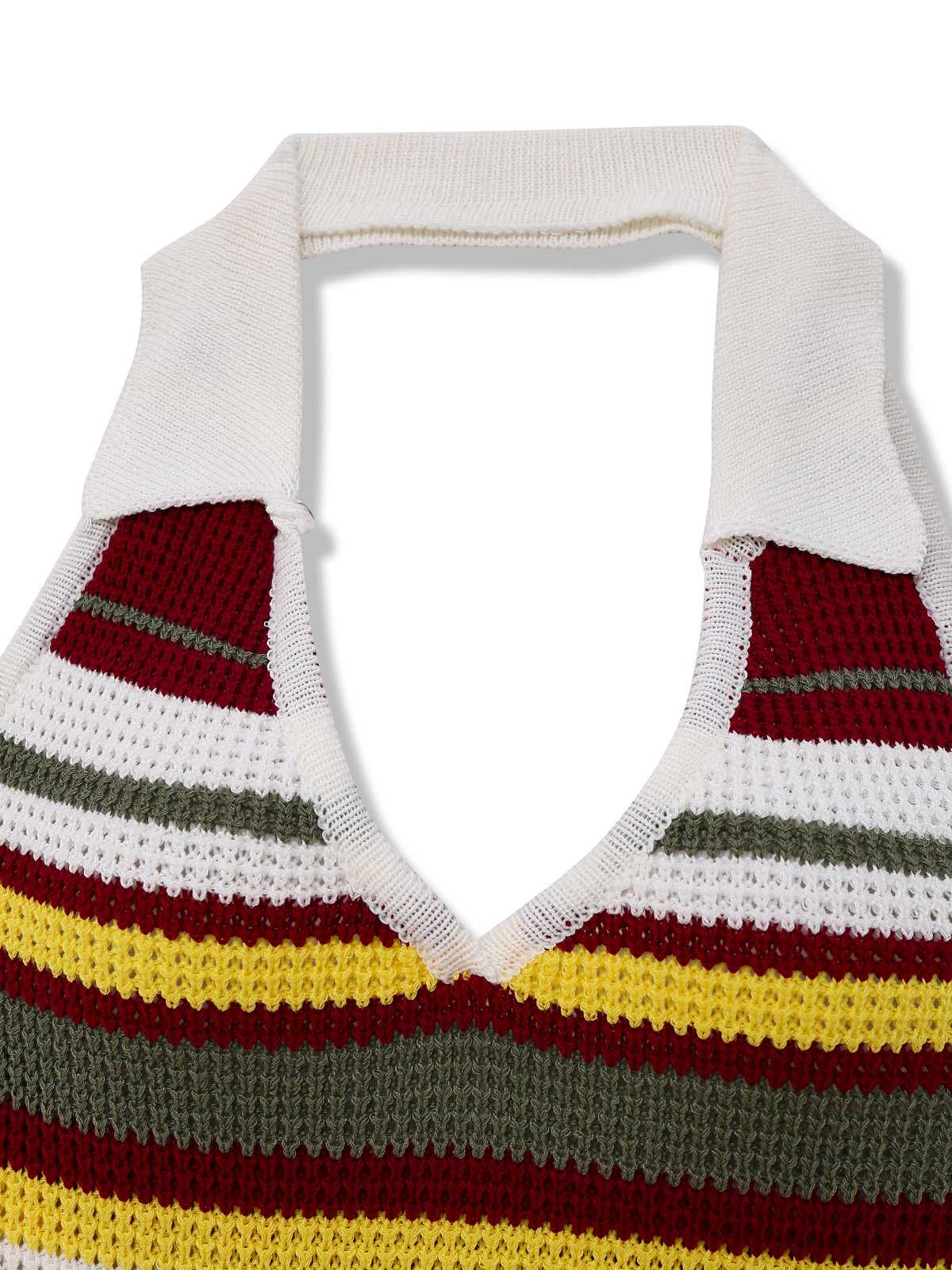 Green 1960s V-Neck Lapel Stripe Knit Dress - Image 3