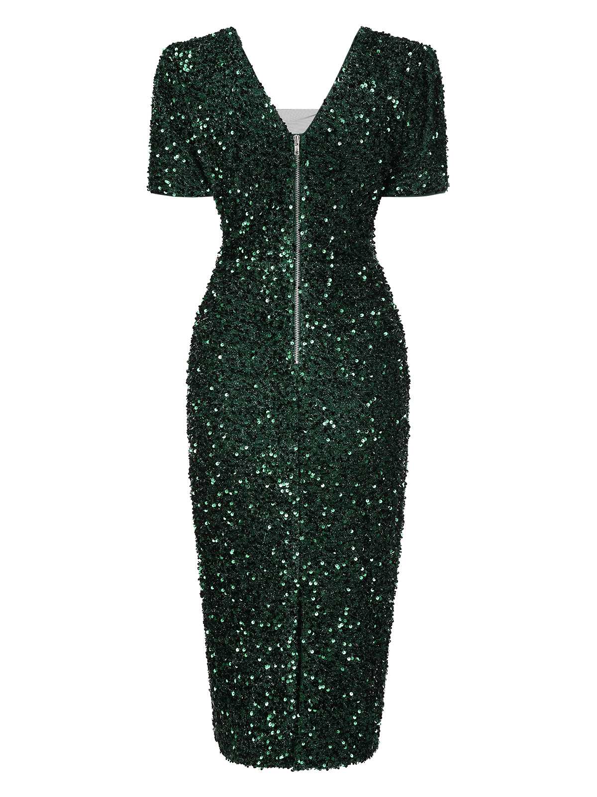 Green 1960s V-Neck Sequined Pencil Dress - Image 2