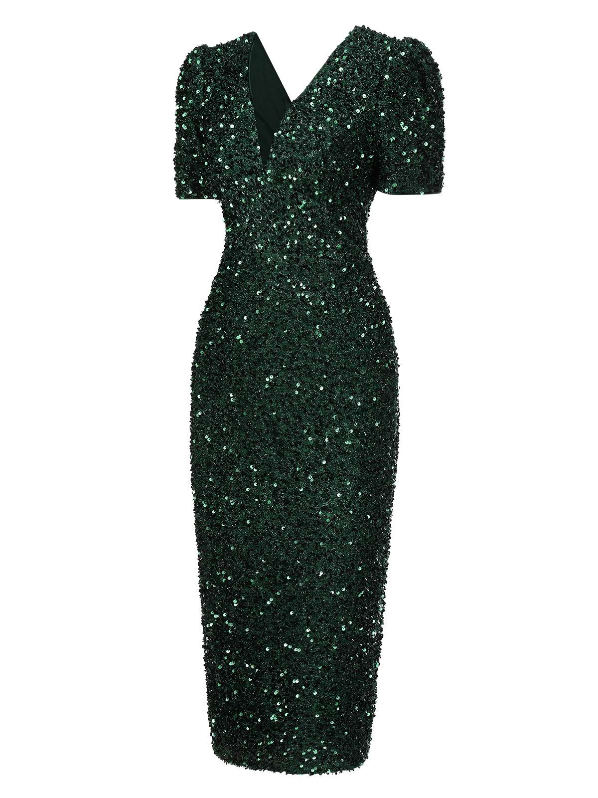 Green 1960s V-Neck Sequined Pencil Dress - Image 3