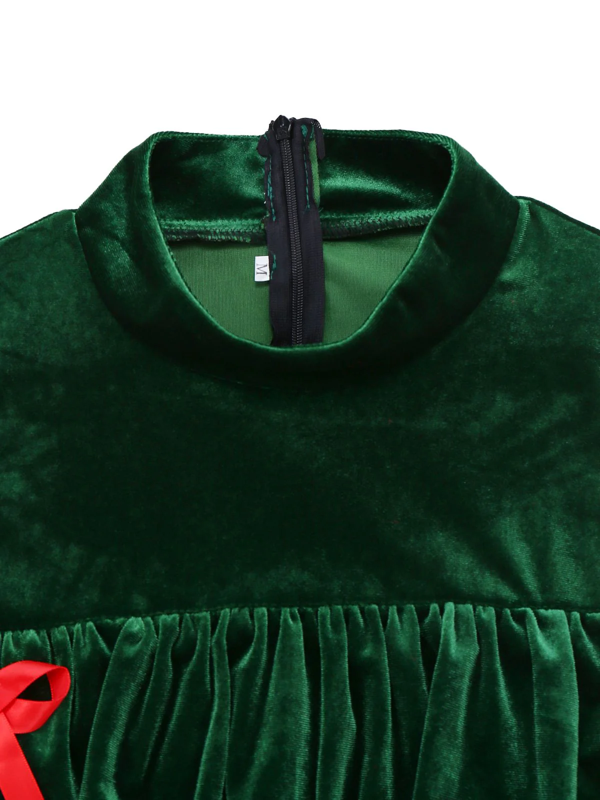 Green 1960s Velvet Bowknot Stand Collar Tiered Dress - Image 7