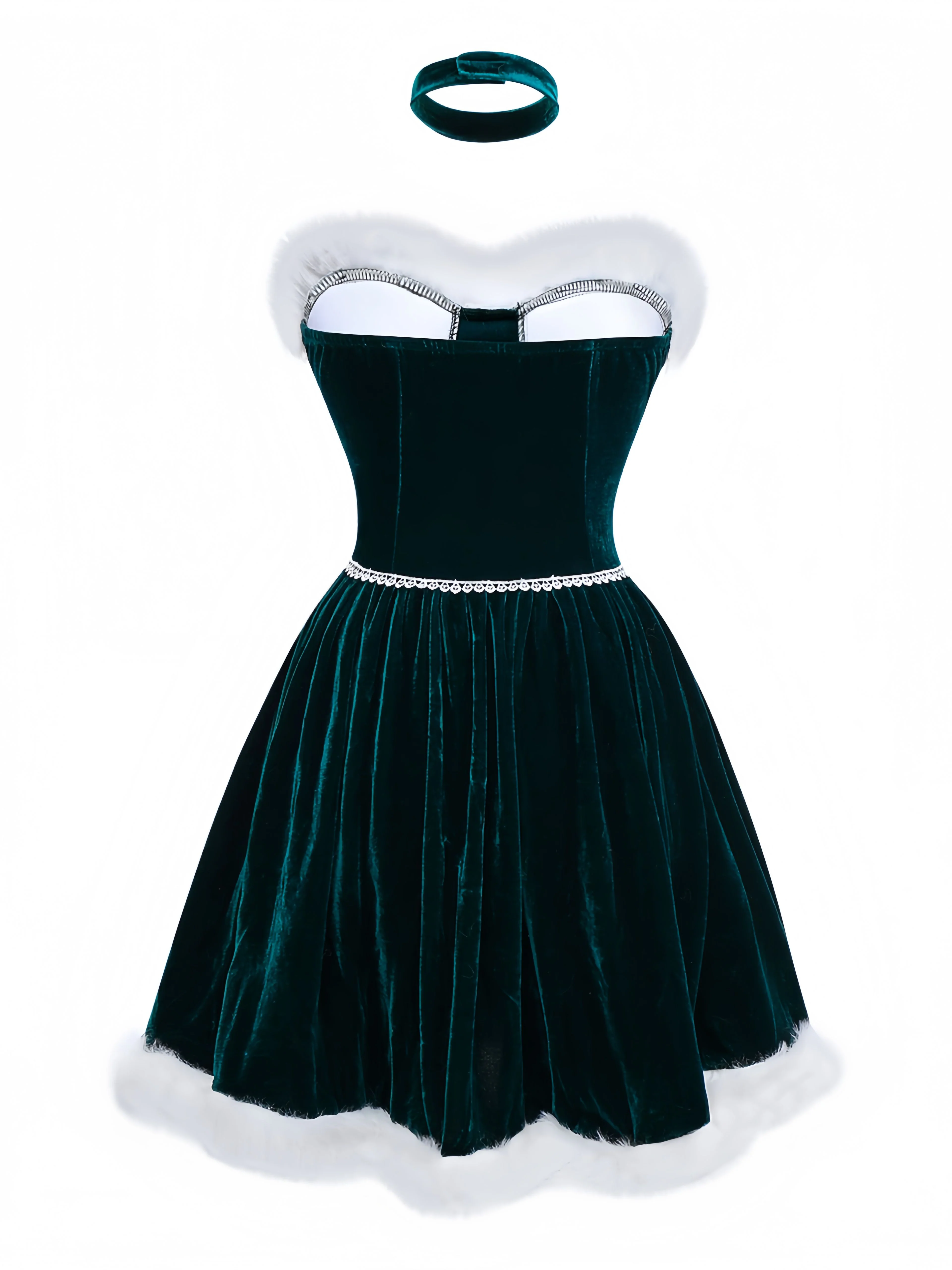 Green 1960s Velvet Fringe Strapless Mini Dress - Image 3