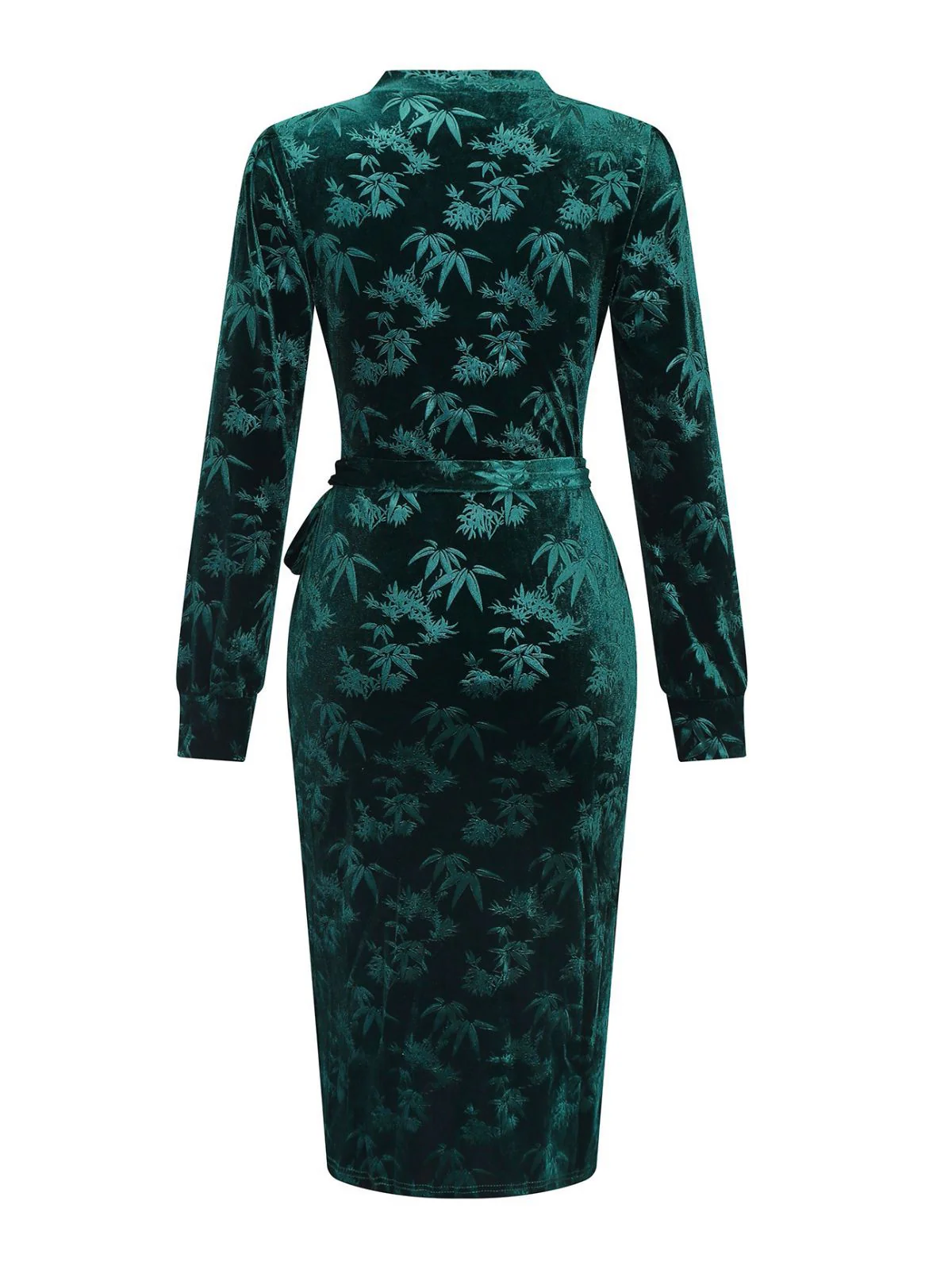 Green 1960s Velvet Plant Pattern Pencil Dress - Image 3