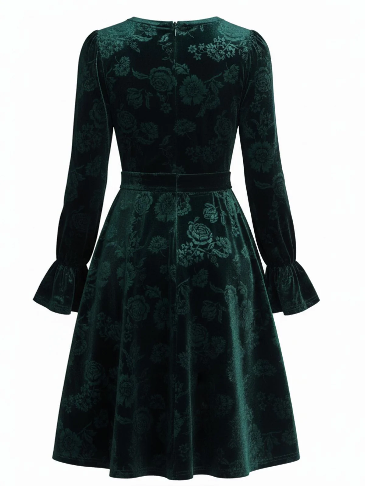 Green 1960s Velvet Rose Jacquard Dress - Image 2