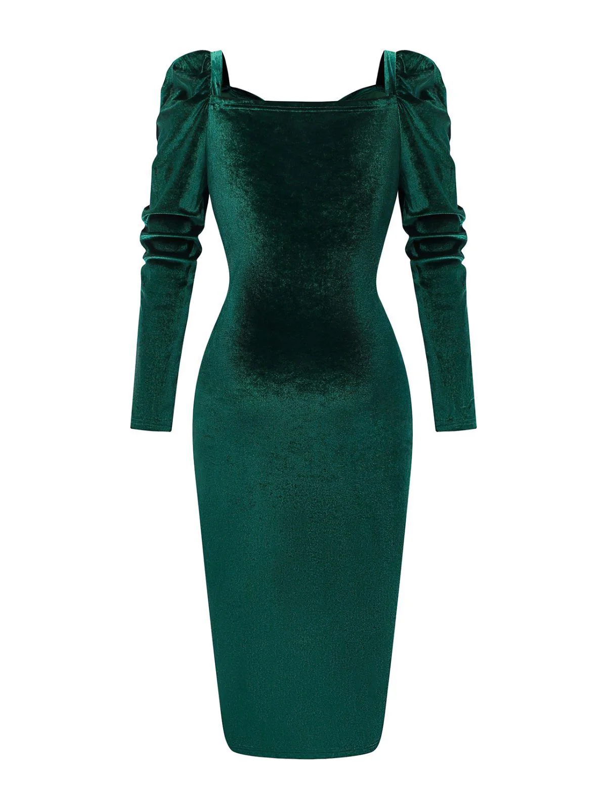 Green 1960s Velvet Ruched Long Sleeve Bodycon Dress - Image 3