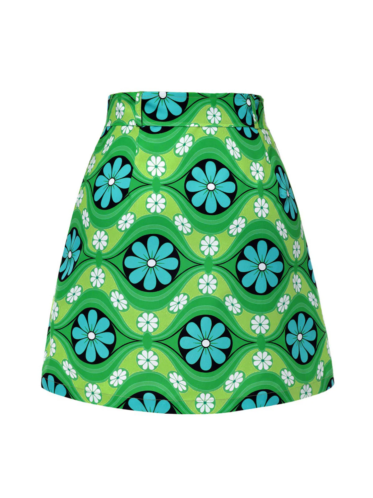 Green 1960s Vintage Floral Belted Mini Skirt - Image 4