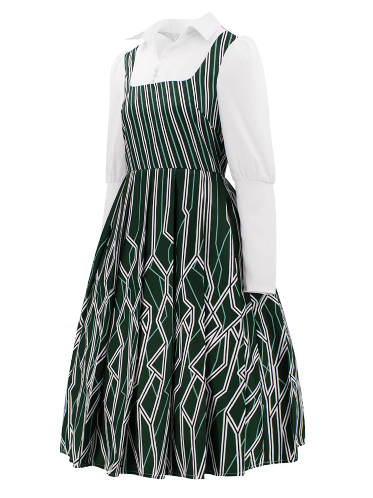 Green 1960s Wicked Irregular Stripes Patchwork Dress - Image 2