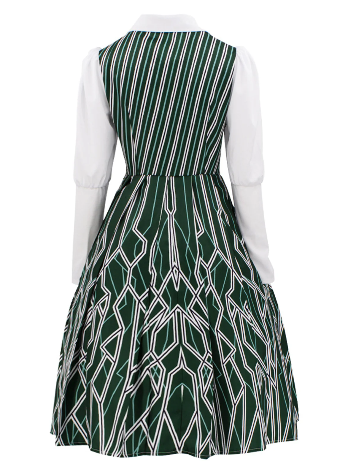 Green 1960s Wicked Irregular Stripes Patchwork Dress - Image 3