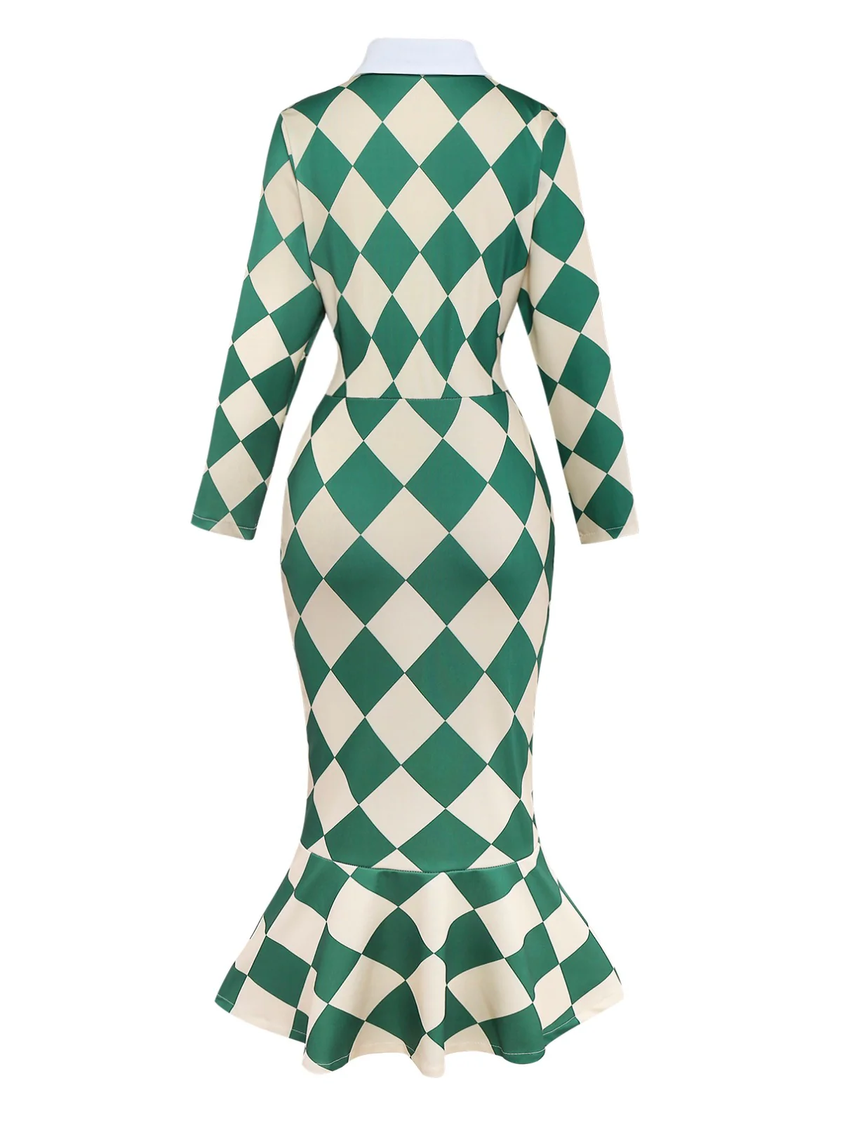 Green 1970s Argyle Fishtail Dress With Tie - Image 2