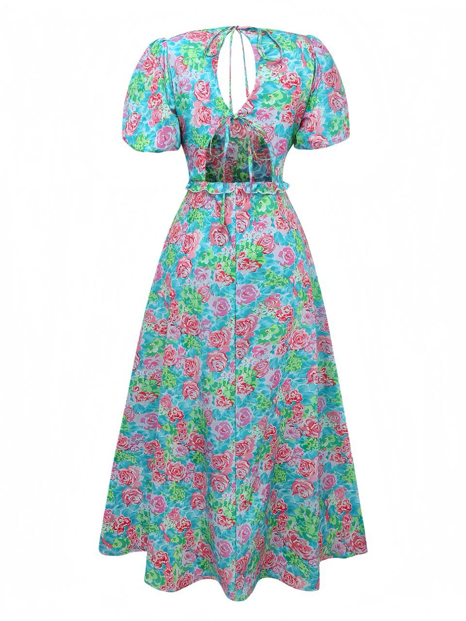Green 1970s Boho Floral V-Neck Dress - Image 3