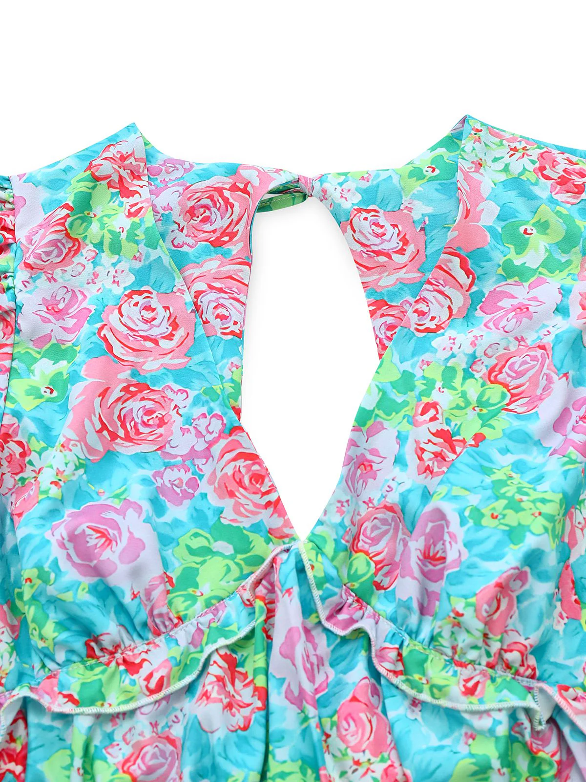 Green 1970s Boho Floral V-Neck Dress - Image 5