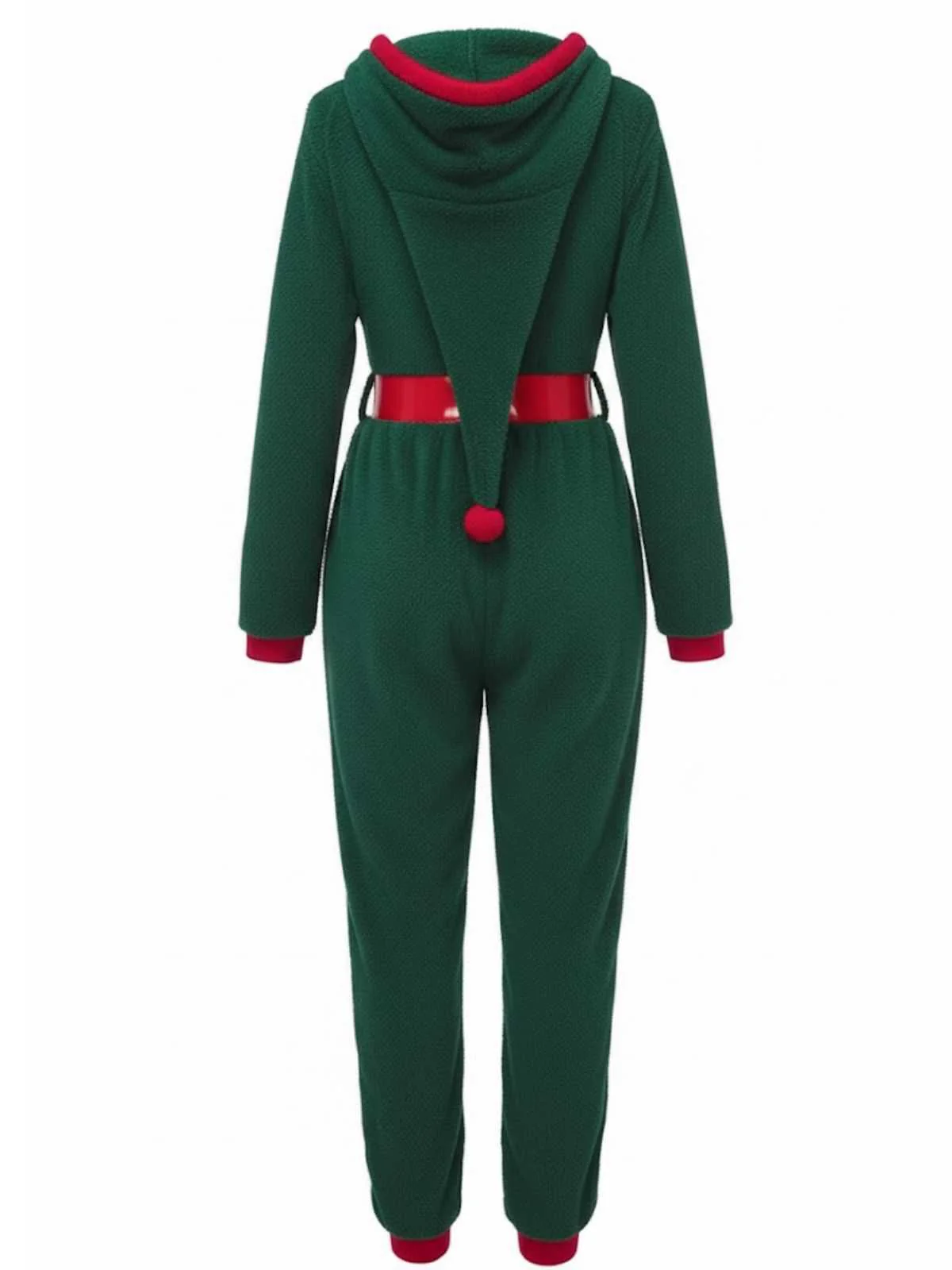 Green 1970s Christmas Sherpa Hooded Jumpsuit Pajama - Image 3