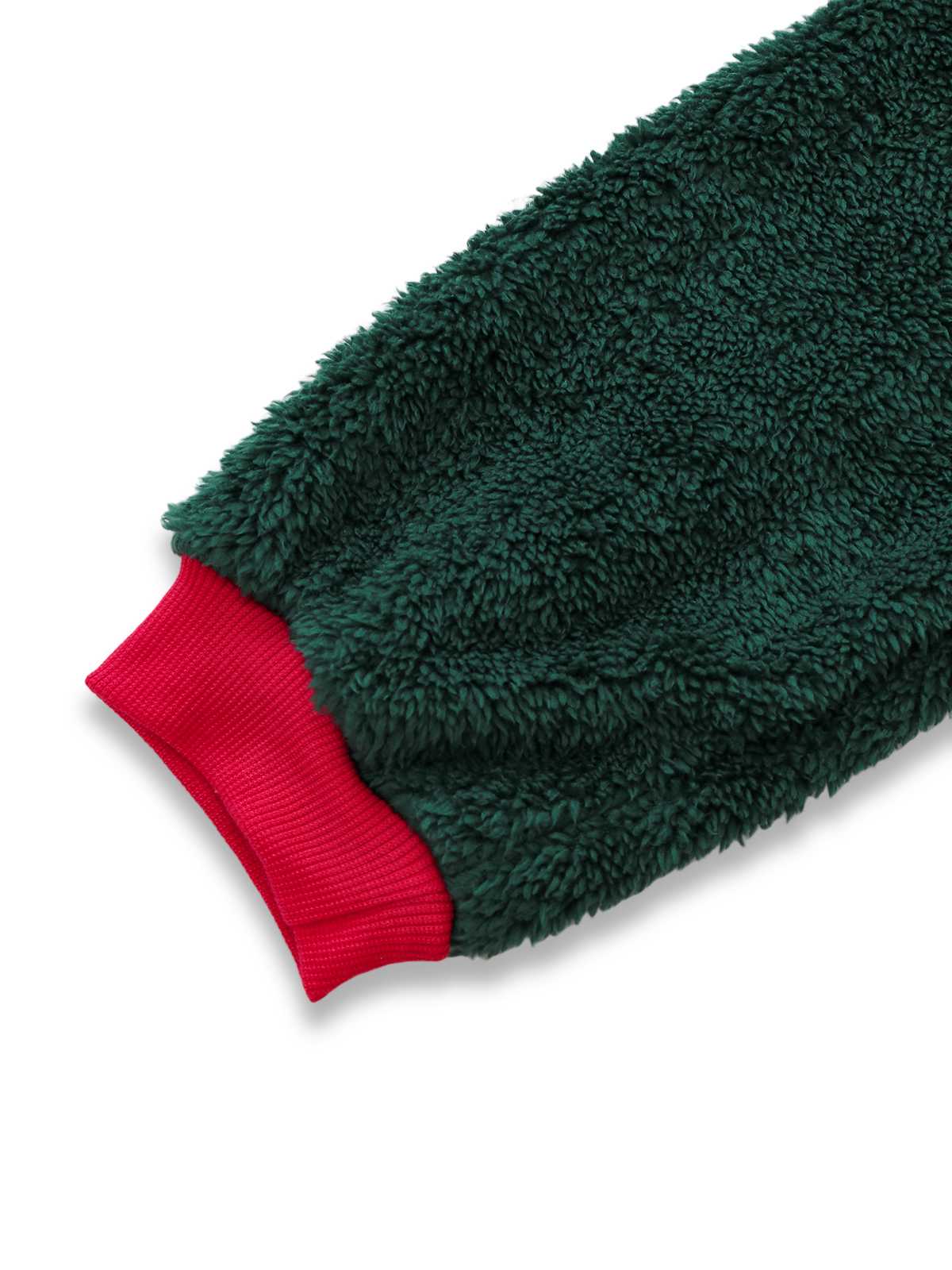 Green 1970s Christmas Sherpa Hooded Jumpsuit Pajama - Image 4