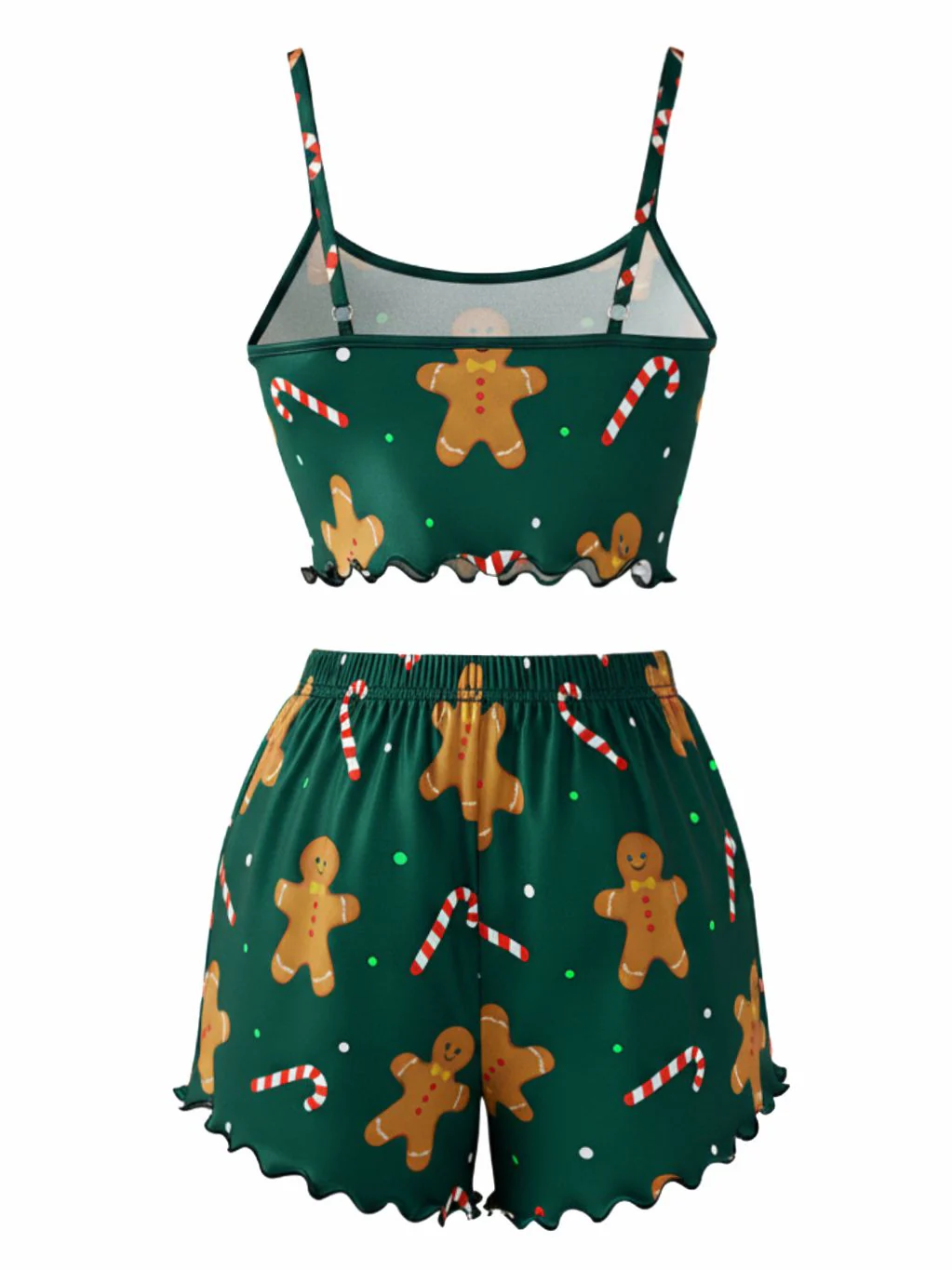 Green 1970s Gingerbread Cookie Candy Satin Pajama Set - Image 2