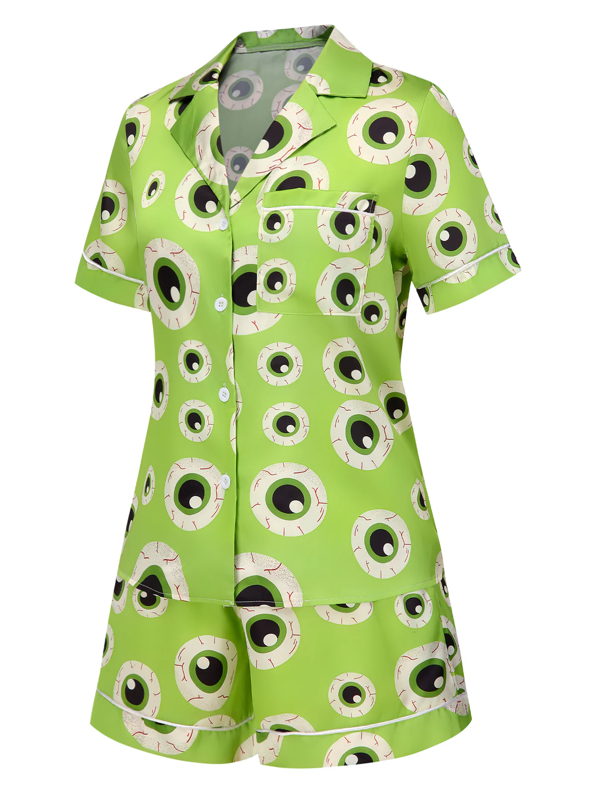 Green 1970s Halloween Eyeball Lapel Pajama Set - Image 4