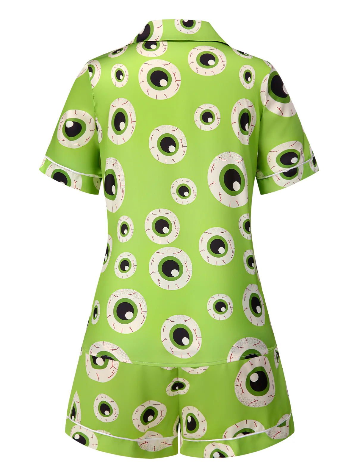 Green 1970s Halloween Eyeball Lapel Pajama Set - Image 5