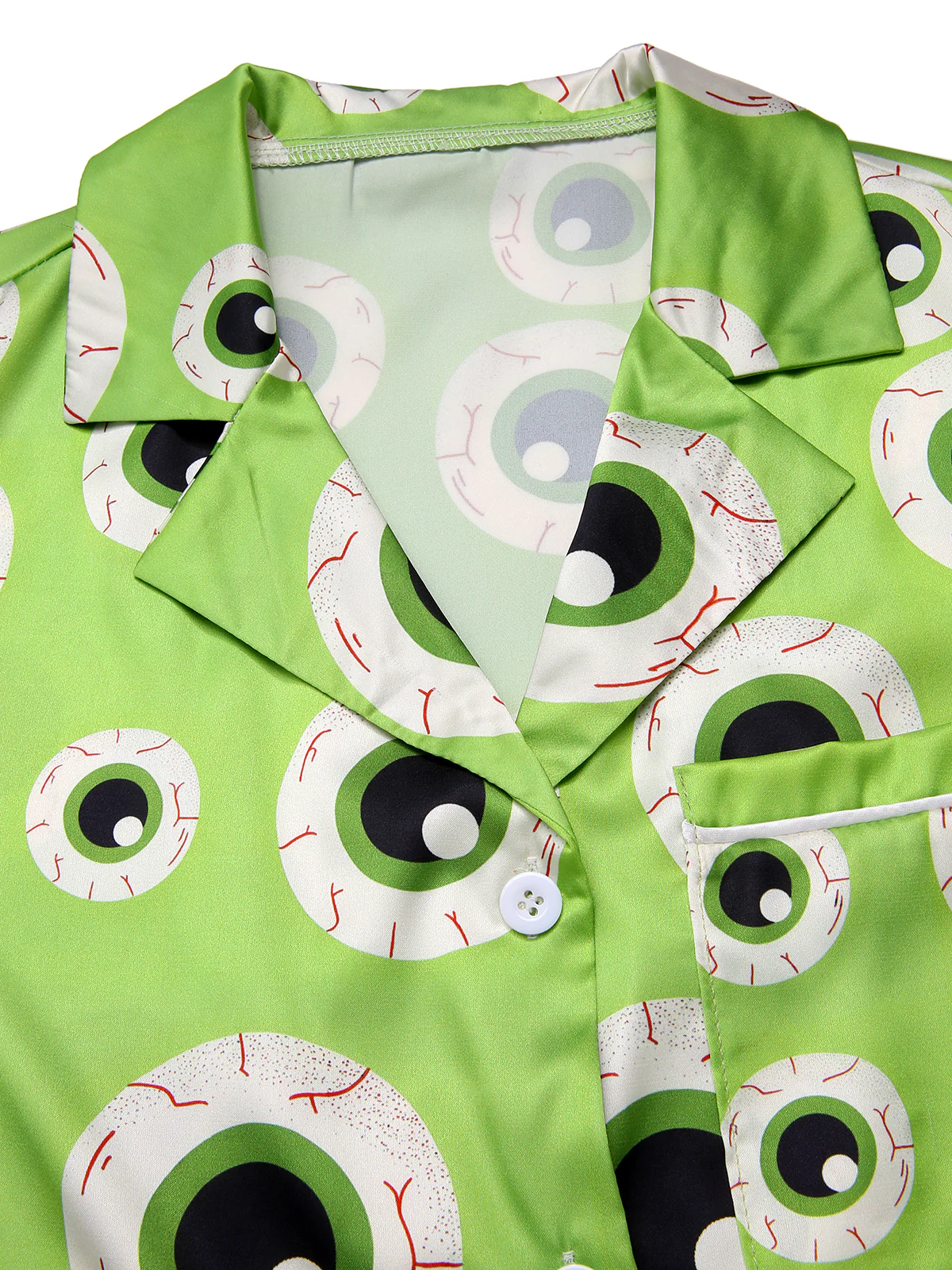 Green 1970s Halloween Eyeball Lapel Pajama Set - Image 6