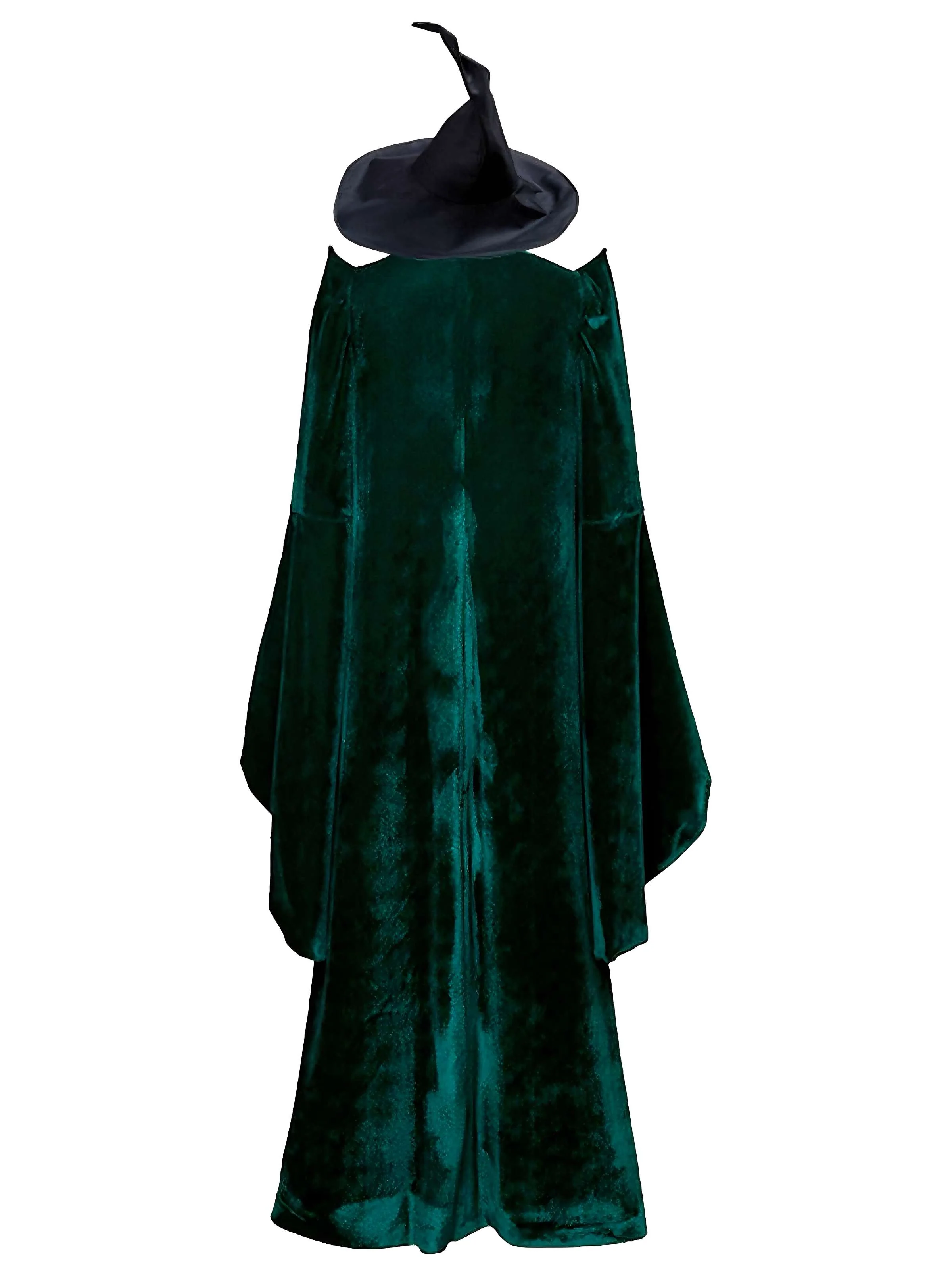 Green 1970s Halloween Velvet Witch Costume Cloak - Image 3