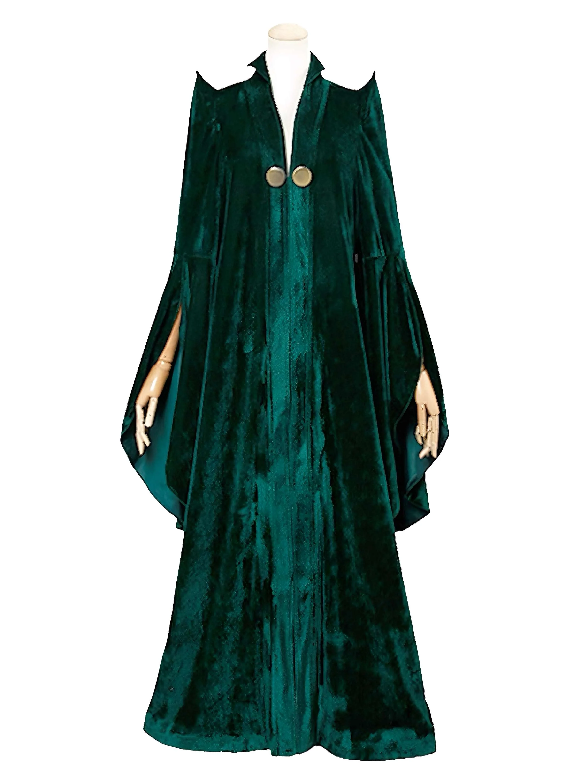 Green 1970s Halloween Velvet Witch Costume Cloak - Image 4