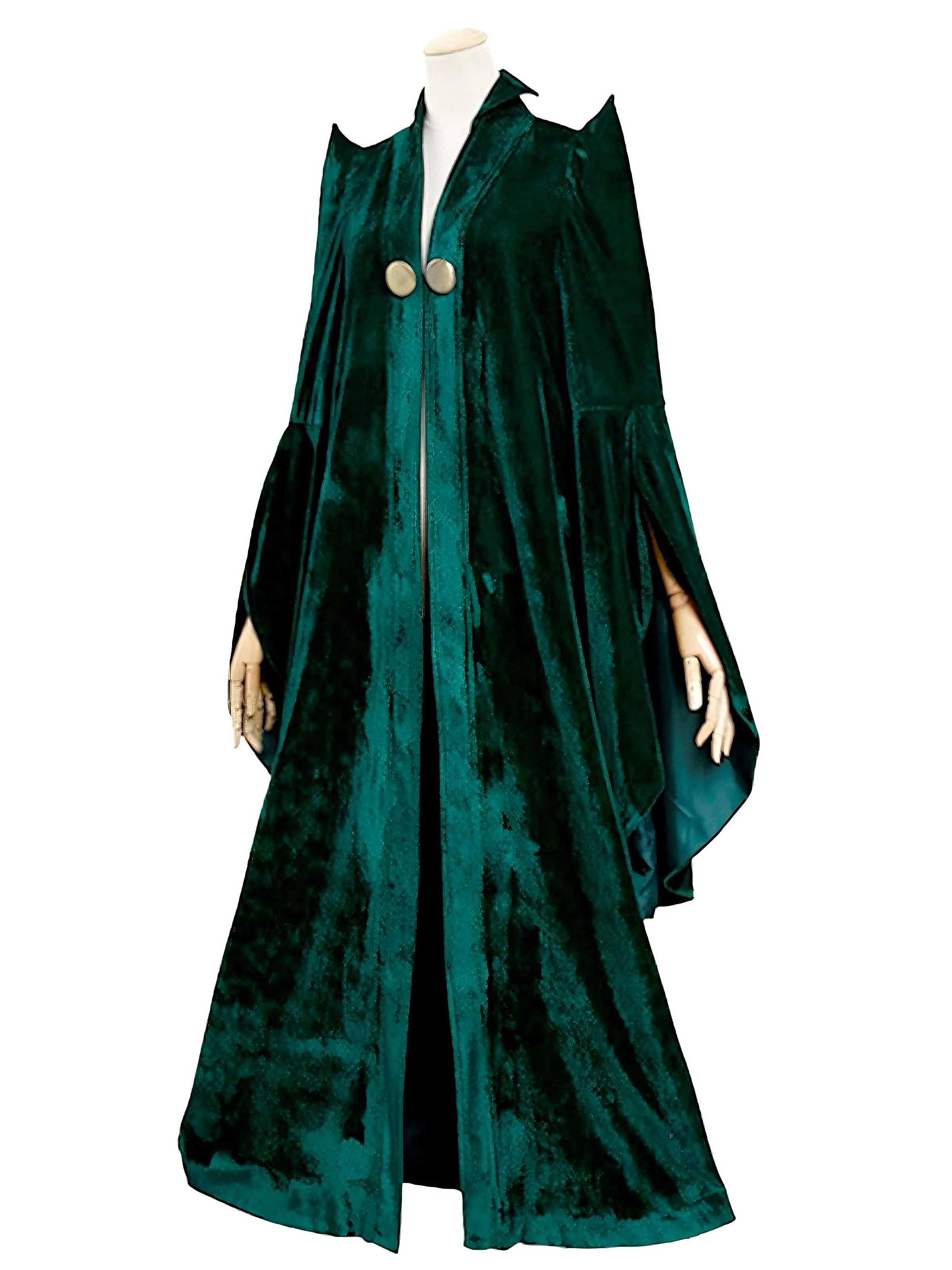 Green 1970s Halloween Velvet Witch Costume Cloak - Image 5