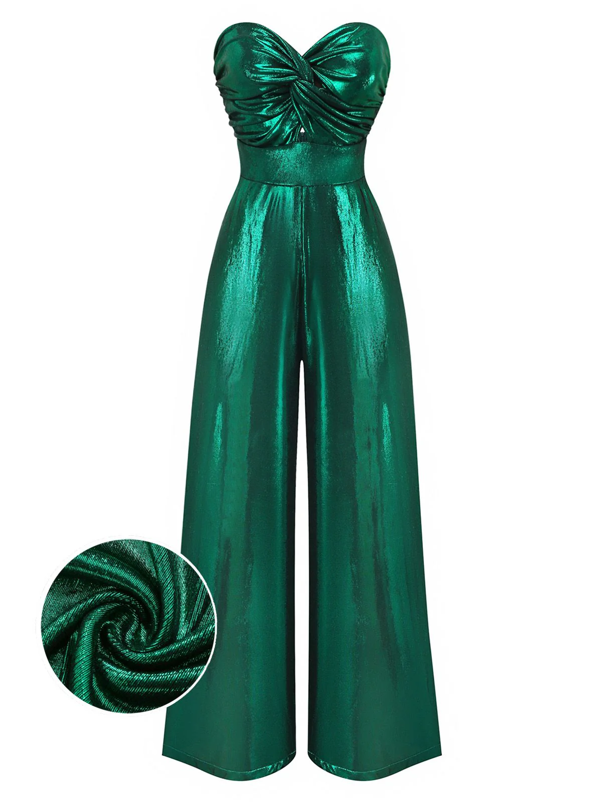Green 1970s Knotted Cut-Out Glossy Jumpsuit - Image 4