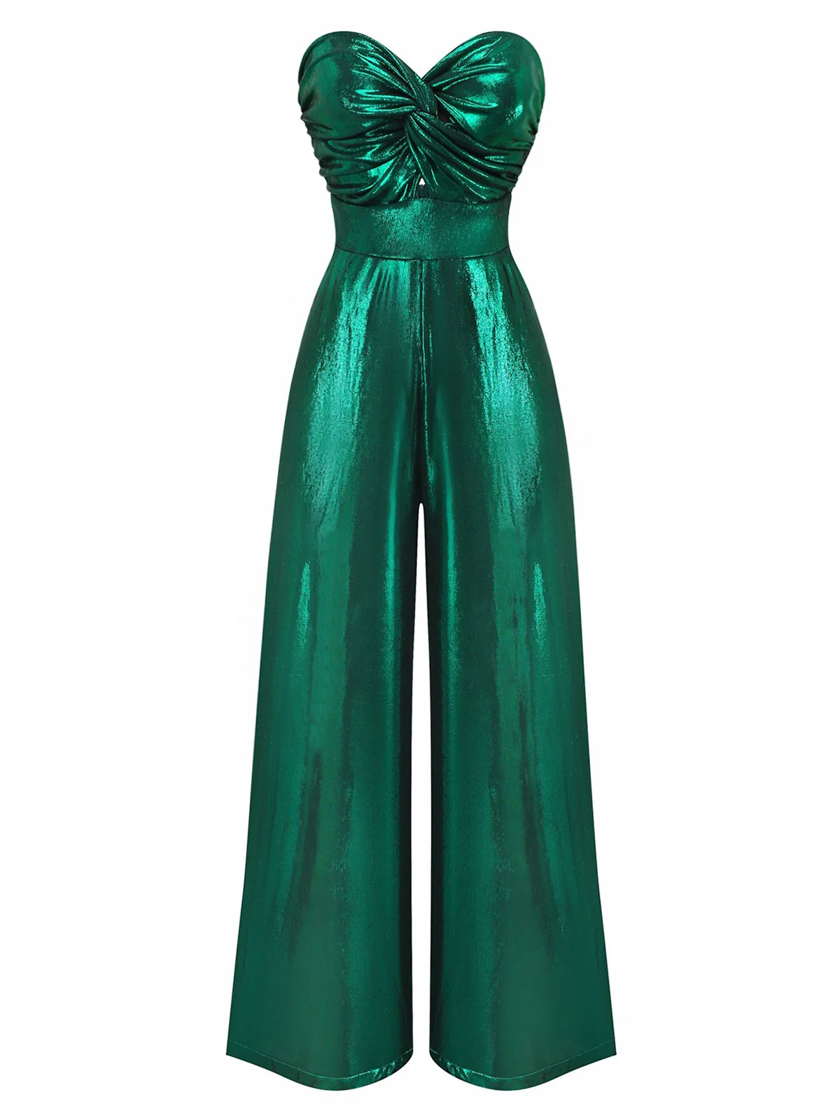 Green 1970s Knotted Cut-Out Glossy Jumpsuit - Image 5