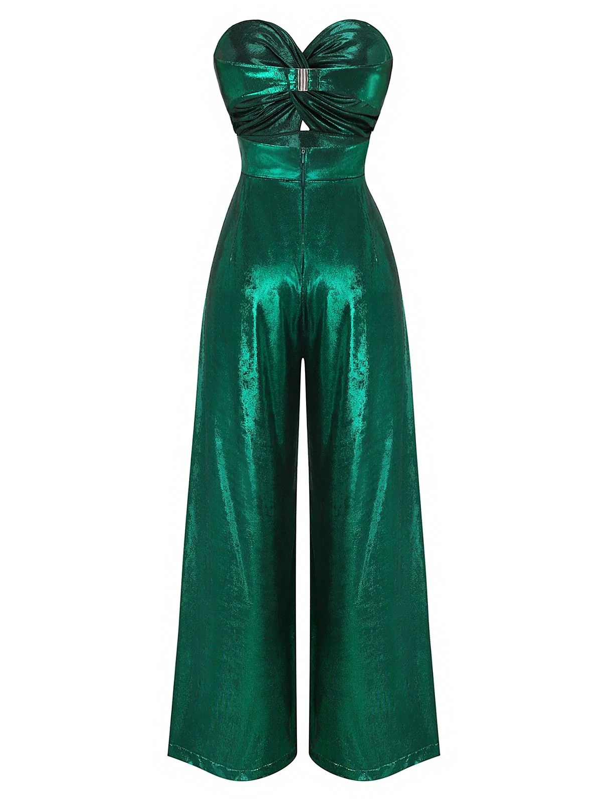 Green 1970s Knotted Cut-Out Glossy Jumpsuit - Image 7